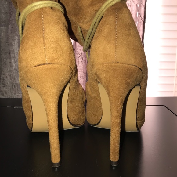 Tan soft suede high heeled booties - Picture 4 of 7